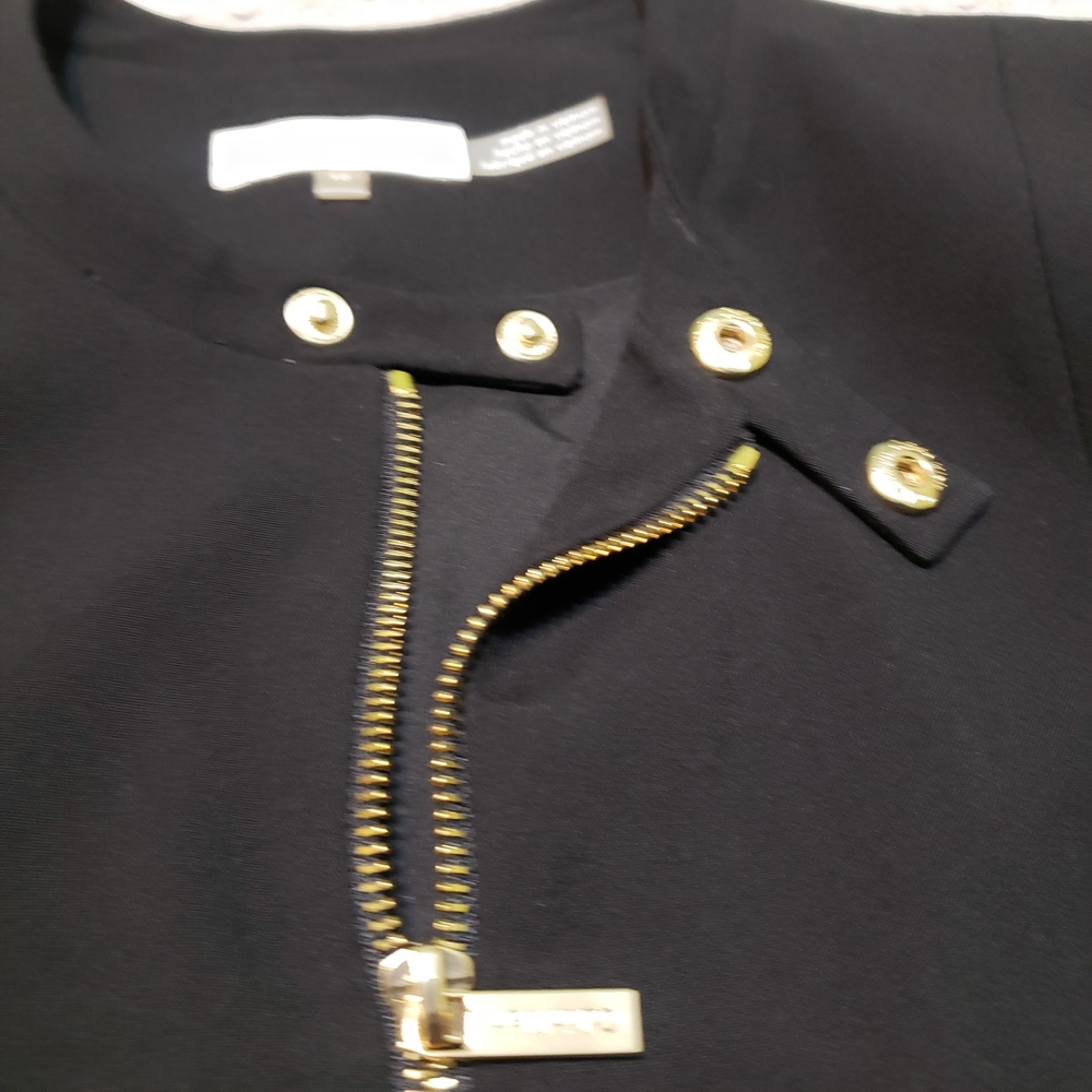 Calvin Klein Black Collarless Zip-Front Blazer Jacket with Gold Hardware Size 10 - Picture 8 of 12
